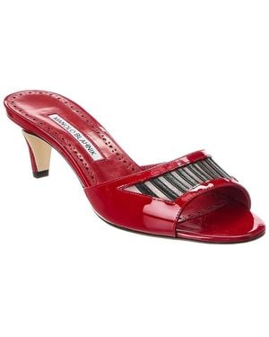 Manolo Blahnik Fifaso 50 Patent & Mesh Sandal - Red