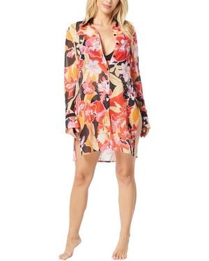 Carmen Marc Valvo Cover-up Shirt - Red