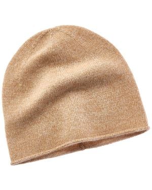 Amicale Cashmere Marled Jersey Rolled Edge Cashmere Beanie - Natural