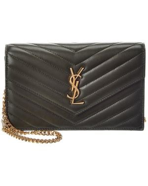 Saint Laurent Cassandra Leather Wallet On Chain - Black