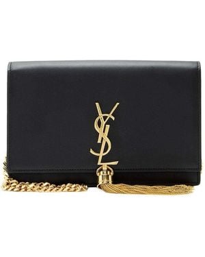 Saint Laurent Calfskin Monogram Kate Tassel Chain Wallet (Authentic Pre- Loved) - Black