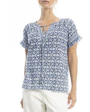Max Studio Ruffle Detail Short Sleeve Top - Blue