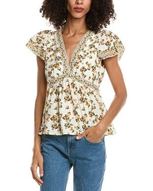 Max Studio V-Neck Flutter Sleeve Top - White