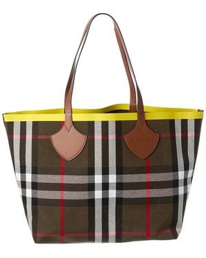 Burberry Check Large Reversible Canvas & Leather Tote - Black