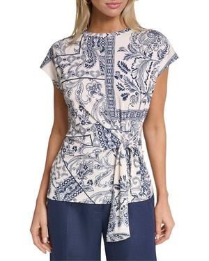 Halston Short Sleeve Printed Top - Blue