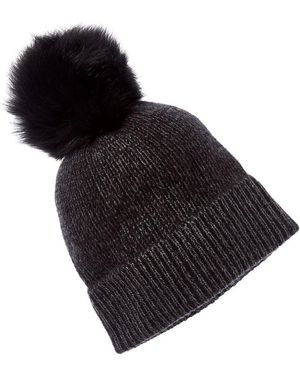 Amicale Cashmere 2-Tone Ribbed Cuffed Cashmere Hat - Black