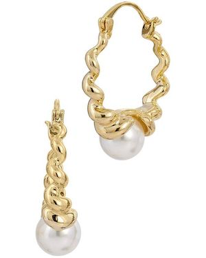 Savvy Cie 18K-Plated 9Mmmm Pearl Hoop Earrings - Metallic