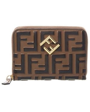 Fendi Ff Diamonds Leather Zip Around Medium Wallet - Brown