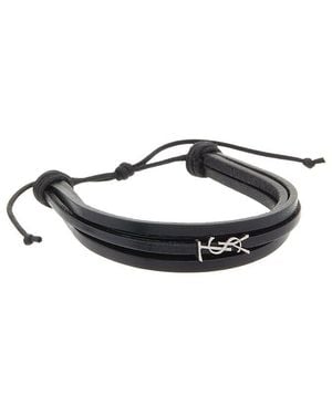 Saint Laurent Cassandre Multi-Strand Leather Bracelet - White