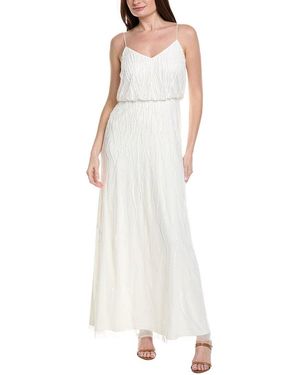 Adrianna Papell Long Beaded Dress - White