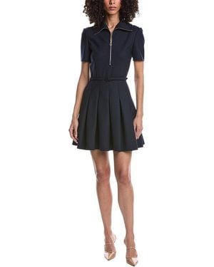 Oscar de la Renta Collared Zip Wool-Blend Day Dress - Black