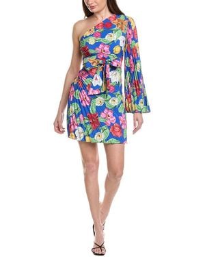 MILLY Linden Tulip Rosette Pleated Mini Dress - Blue