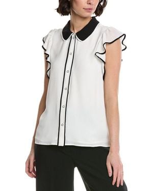 Cece Flutter Sleeve Collared Blouse - White
