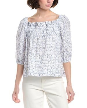 Sara Campbell Square Neck Balloon Sleeve Blouse - White