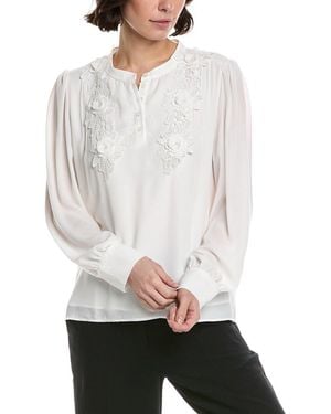 Cece Half Placket Floral Lace Top - White