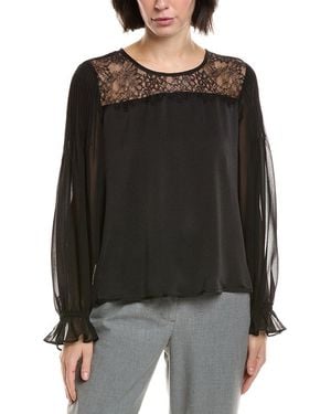 Vince Camuto Front Lace Yoke Top - Black