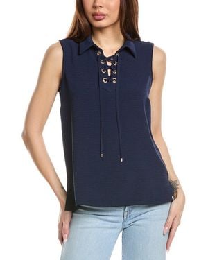 Catherine Malandrino Collared Laced-Up Tank - Blue