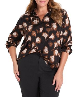 NIC+ZOE Plus Golden Ginko Popover Shirt - Black