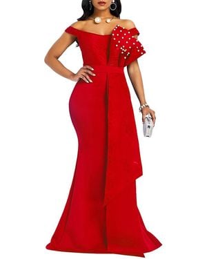 Vincent Off The Shoulder Solid Maxi Dress - Red