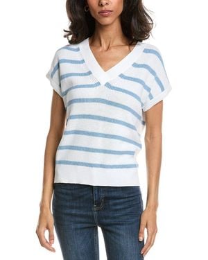Forte Stripe Cap Sleeve V-Neck Sweater - Blue
