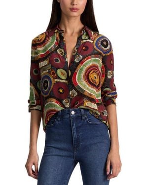 Alice + Olivia Willa Placket Silk Top - Blue