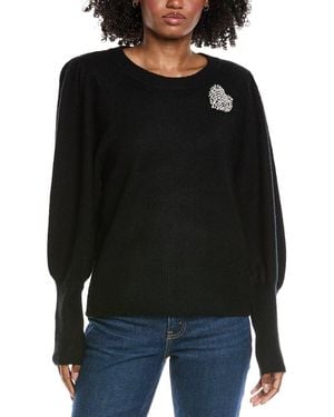 Cece Heart Rhinestone Patch Puff Sleeve Jumper - Black