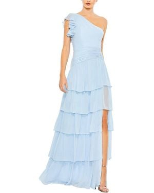 Mac Duggal Ruffle Tiered One Flutter Sleeve Gown - Blue