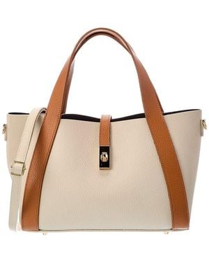 Italian Leather Cleo Leather Top Handle Bag - Natural