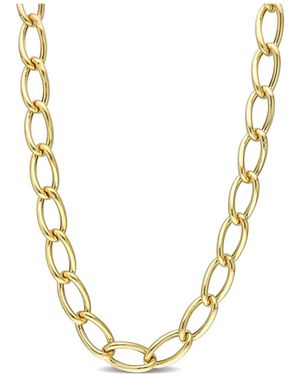 Italian Silver 18K Over Hollow Link Chain Necklace - Metallic