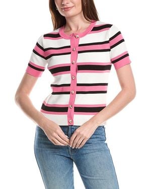 Tahari Rib Striped Button Front Top - Pink