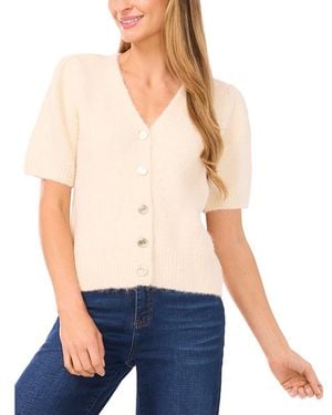 Cece Puff Hairy Wool-Blend Cardigan - Blue