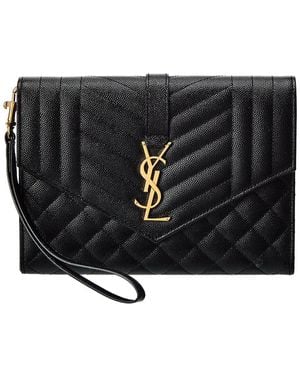 Saint Laurent Monogram Leather Clutch - Black