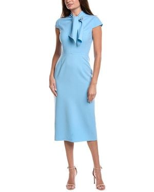 Oscar de la Renta Cap Sleeve Wool-Blend Midi Dress - Blue