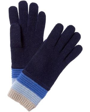 Portolano Multistriped Cuff Cashmere Gloves - Blue