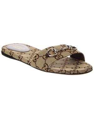 Gucci Horsebit Gg Canvas Sandal - Brown