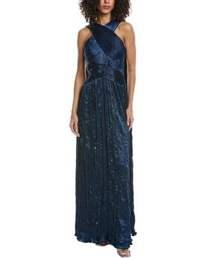 Marchesa Crimped Satin Gown - Blue