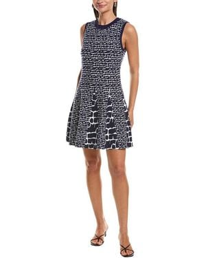 MILLY Tile Wave Jacquard Knit Mini Flare Dress - Blue