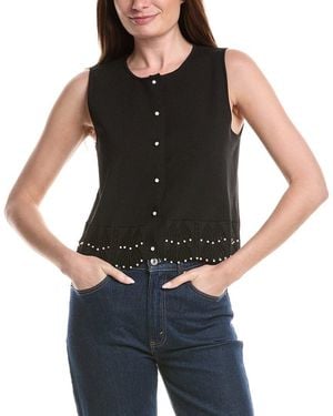 Ellen Tracy Pearl Button-Front Vest - Black