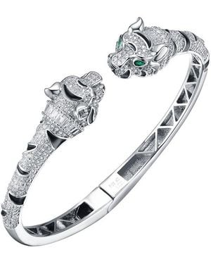 Rachel Glauber Rhodium Plated Cz Panther Bangle Bracelet - White
