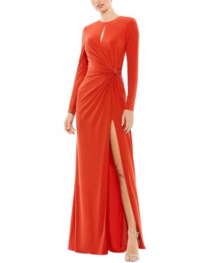 Mac Duggal Long Sleeve Keyhole Draped Gown - Red