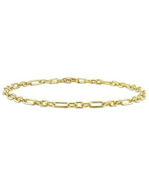 Italian Silver 18K Over Figaro Chain Bracelet - Metallic