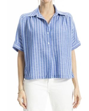 Max Studio Collared Button-Front Blouse - Blue