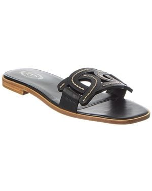 Tod's Logo Leather Flat Sandal - Black