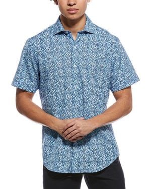 Tailorbyrd Swirling Floral Printed Performance Shirt - Blue
