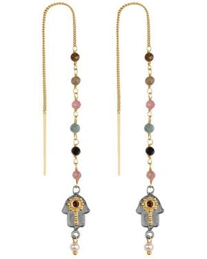 Karma and Luck Plated Watermelon Tourmaline Beaded Earrings - White