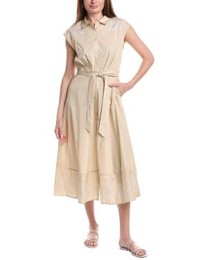 Ellen Tracy Embroidered Detail Poplin Dress - Natural