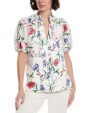 Cece Ruffle Neck Raglan Seam Split Neck Blouse - White