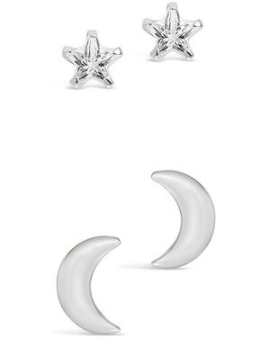 Sterling Forever Cz Crescent & Star Stud Set - White