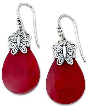 Samuel B. Silver Butterfly Earrings - Red