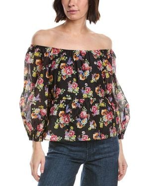 Alice + Olivia Alta Tiered Silk-Blend Peasant Top - Black